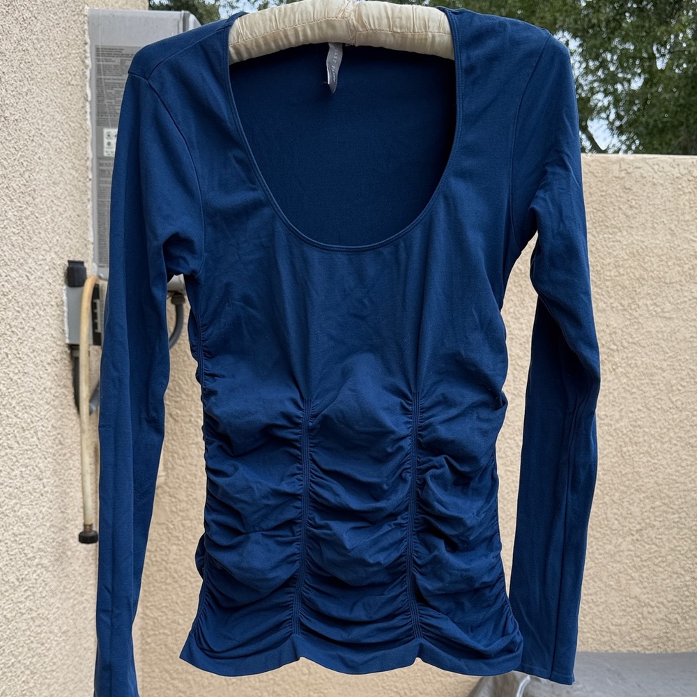 Last Tango Navy Ruched Long Sleeve Blouse